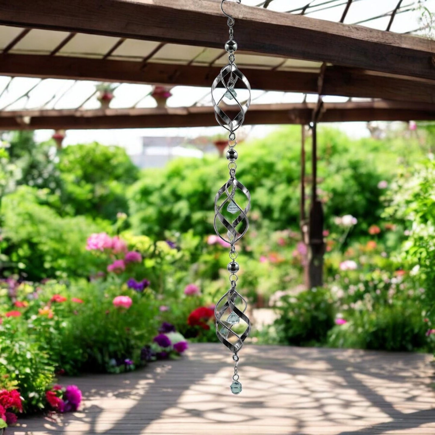 Triple Stainless Steel Spiral Spinner – 57cm x 9cm x 9cm | Elegant Garden Wind Spinner | Durable Outdoor Décor for Patios, Gardens