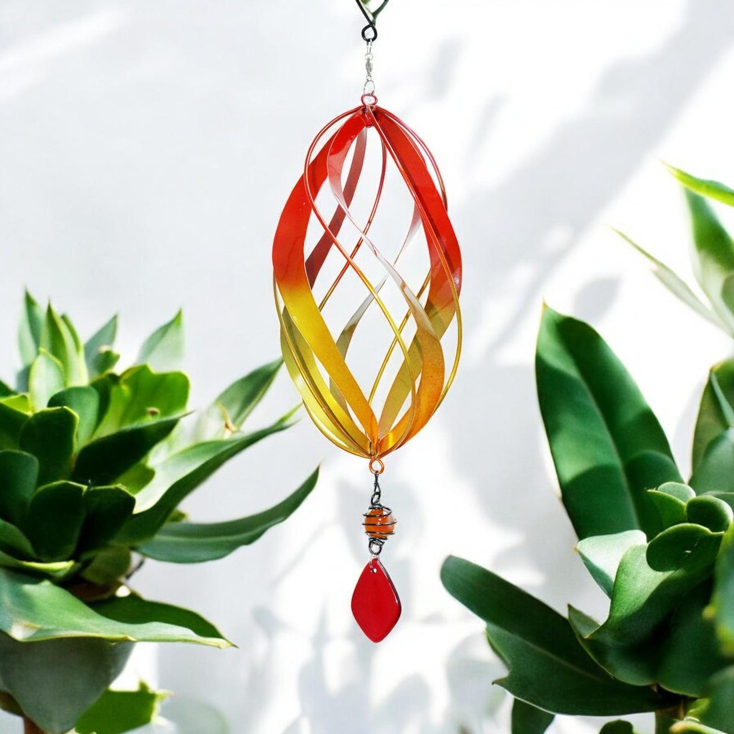 Flame Red Metal Hanging Spinner β 40cm x 14cm | Wind-Powered Kinetic Garden Ornament | Outdoor Hanging Wind Spinner for Patios, Balconies