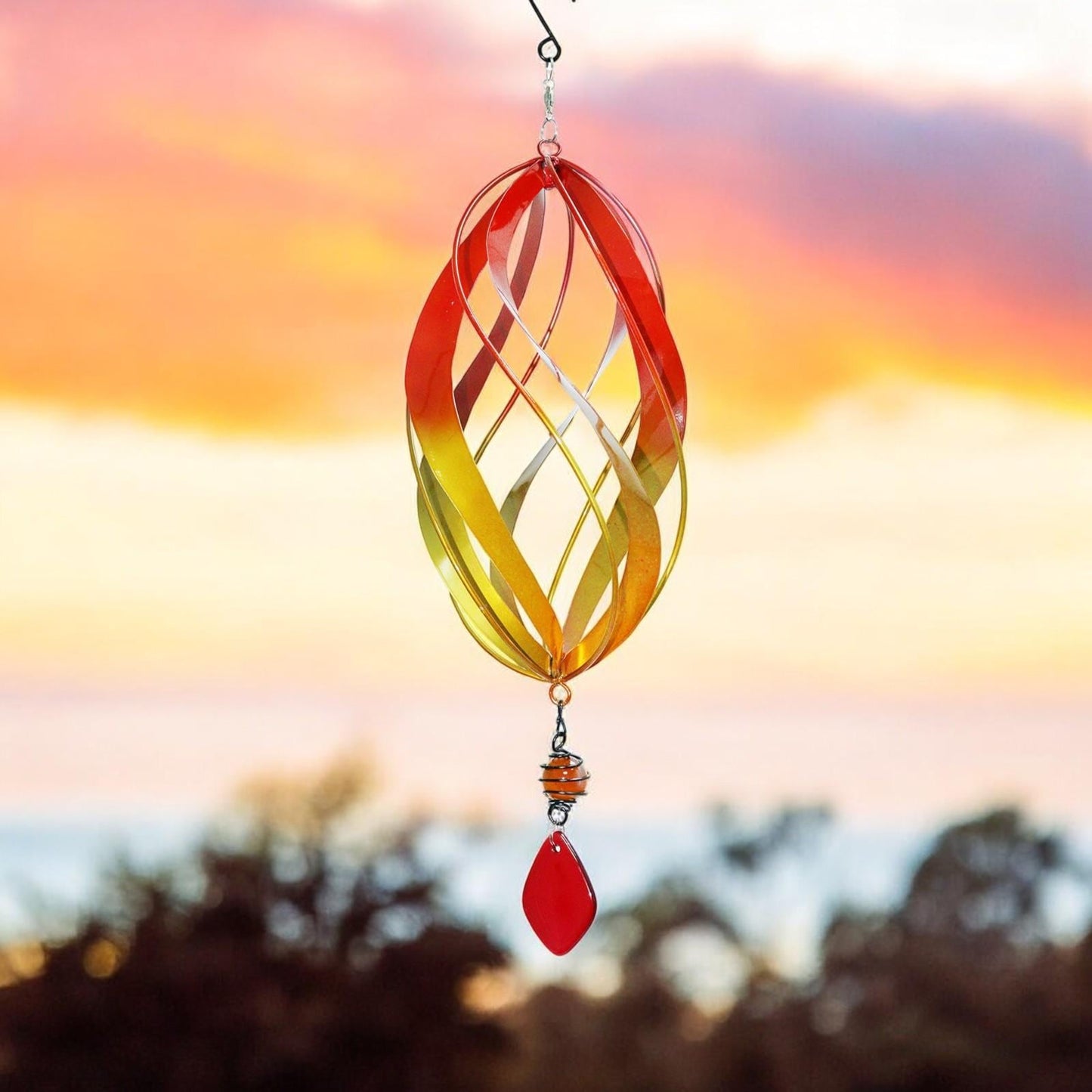 Flame Red Metal Hanging Spinner β 40cm x 14cm | Wind-Powered Kinetic Garden Ornament | Outdoor Hanging Wind Spinner for Patios, Balconies