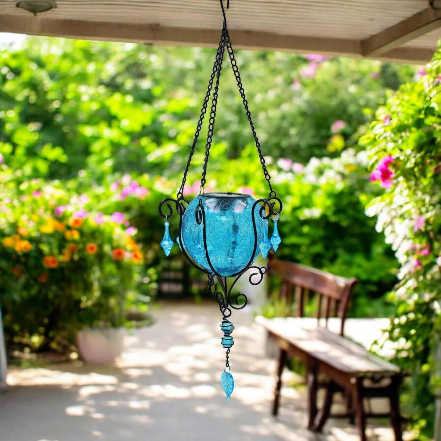Mystic Moroccan Clear Aquamarine Solar Lantern β 55cm | Solar-Powered Outdoor Lantern with Intricate Moroccan Design