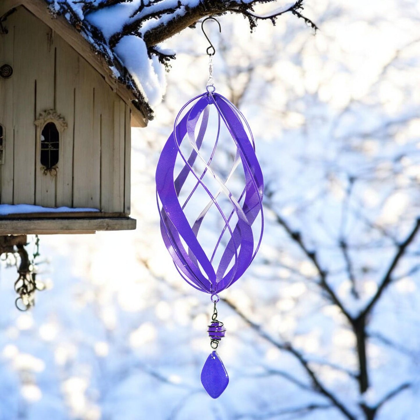 Violet Metal Hanging Spinner β 40cm x 14cm | Wind-Powered Kinetic Garden Ornament | Outdoor Hanging Wind Spinner for Patios