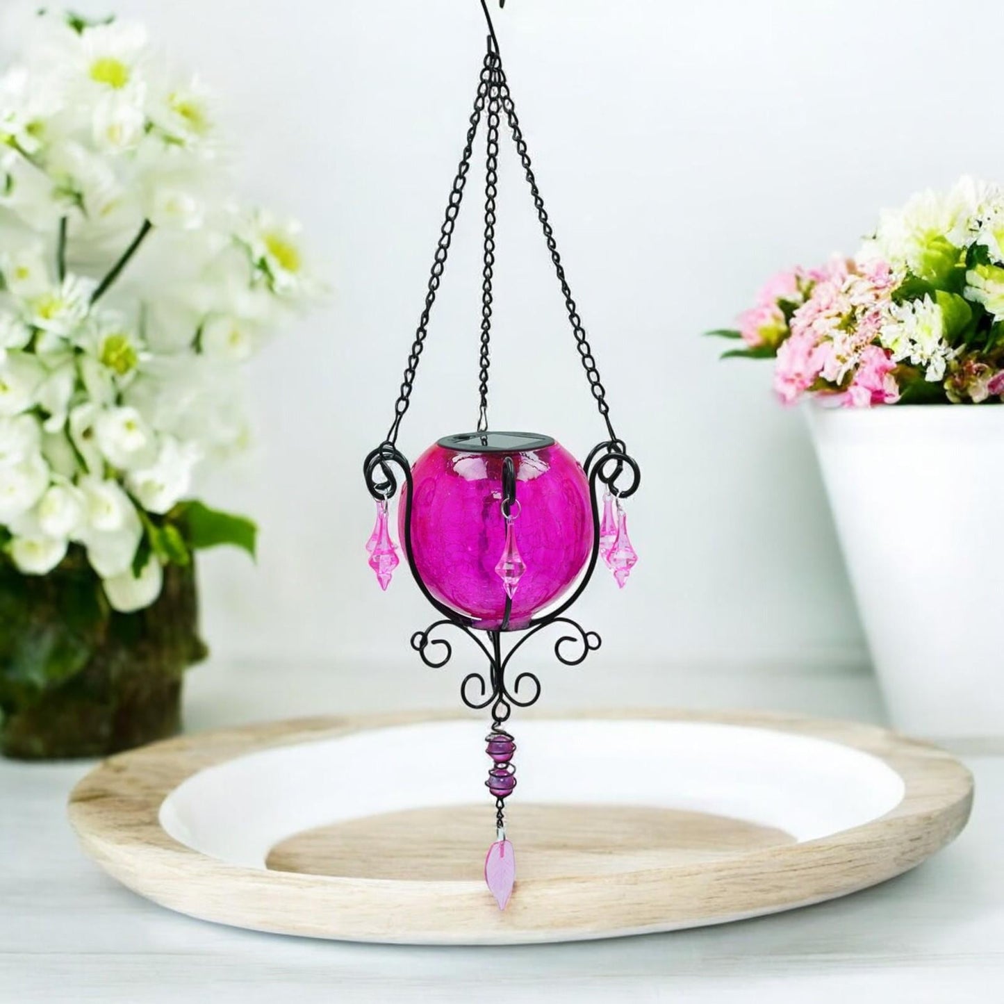 Mystic Moroccan Clear Cerise Solar Lantern β 55cm | Solar-Powered Outdoor Lantern with Intricate Moroccan Design