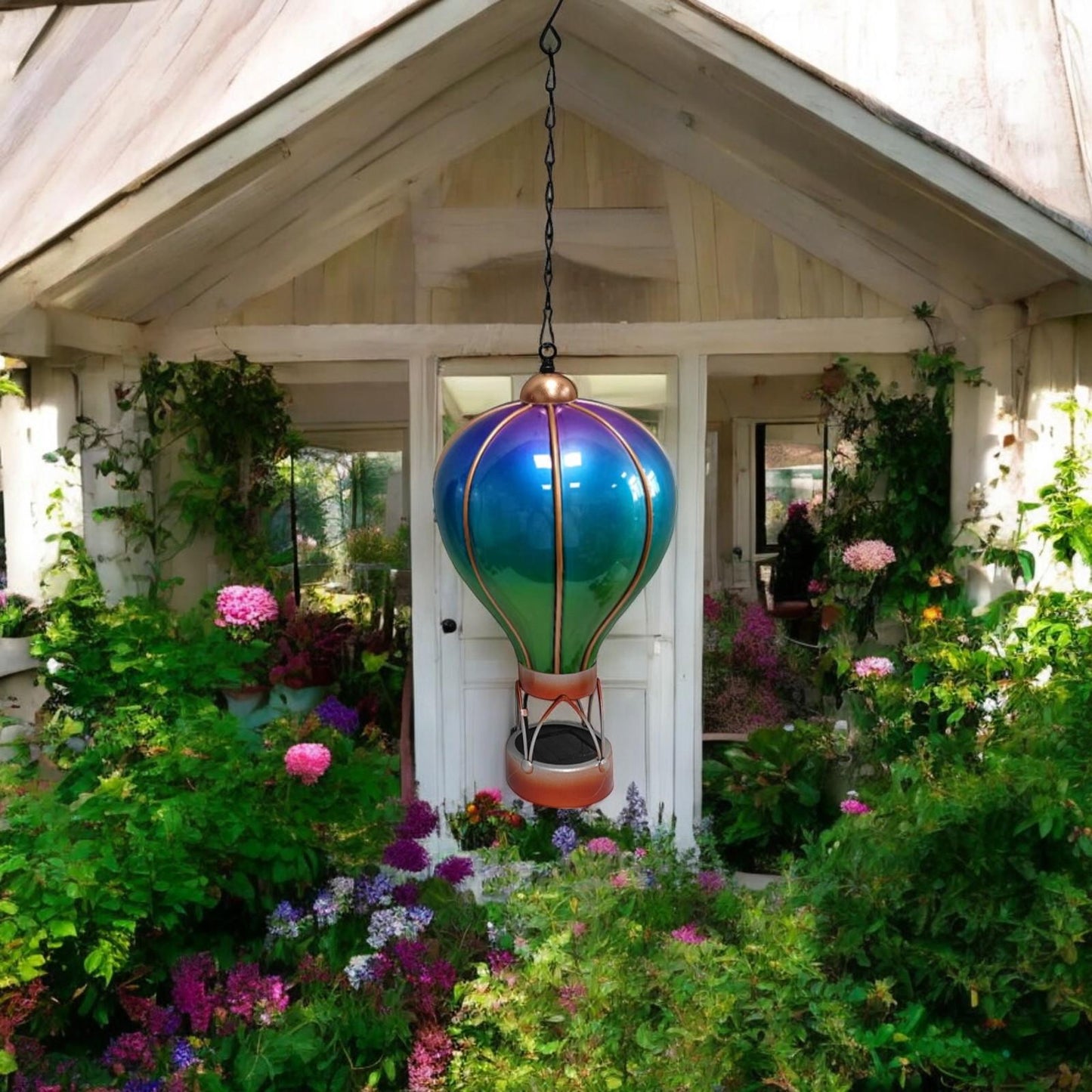 Small Aurora Solar Hot Air Balloon β 42cm | Color-Changing Solar-Powered Hanging Lantern & Wind Spinner