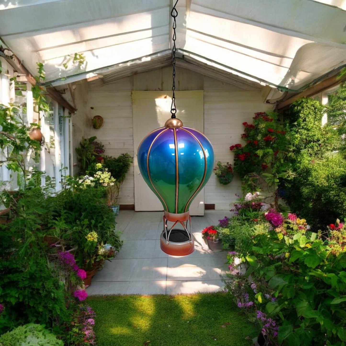 Small Aurora Solar Hot Air Balloon β 42cm | Color-Changing Solar-Powered Hanging Lantern & Wind Spinner