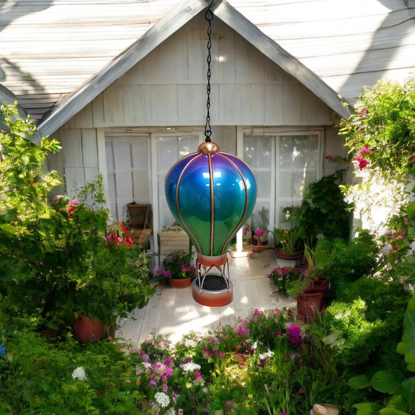 Small Aurora Solar Hot Air Balloon β 42cm | Color-Changing Solar-Powered Hanging Lantern & Wind Spinner