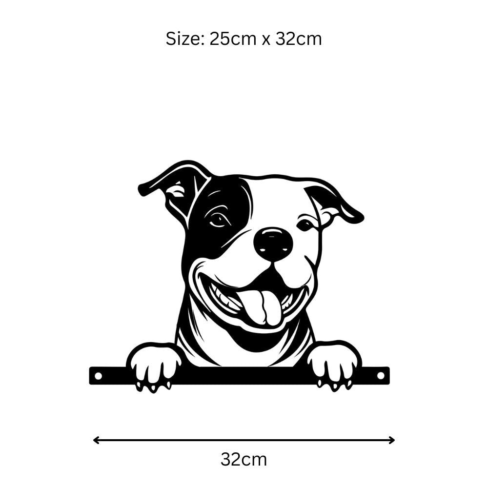 Metal Staffie Peeking Dog Silhouette – 25cm x 9cm x 1.5cm | Decorative Metal Dog Art for Home & Garden Décor