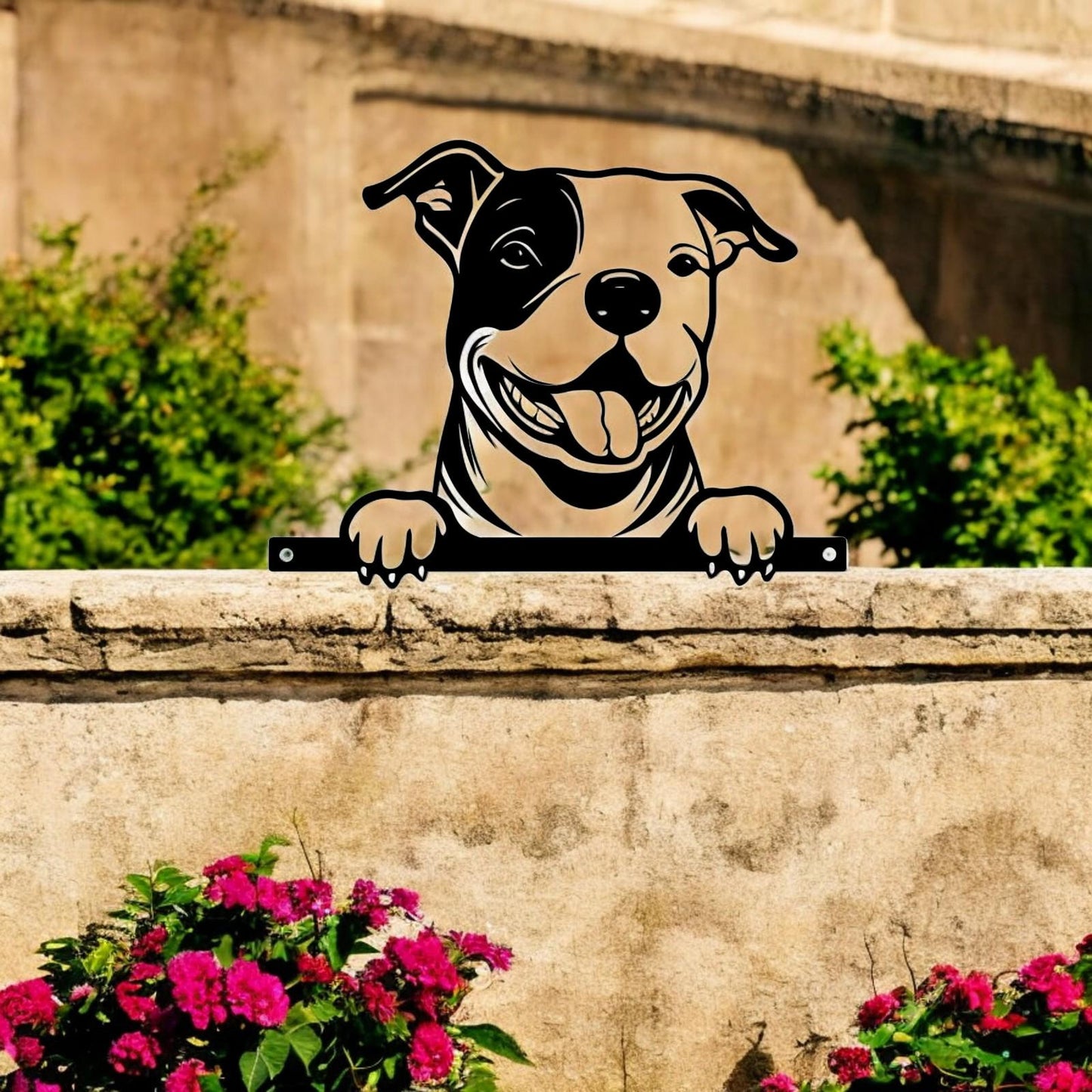 Metal Staffie Peeking Dog Silhouette – 25cm x 9cm x 1.5cm | Decorative Metal Dog Art for Home & Garden Décor