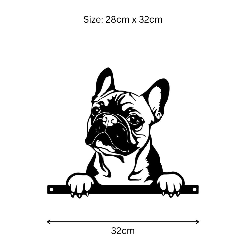 Metal Frenchie Peeking Dog Silhouette – 28cm x 32cm | Decorative Metal French Bulldog Art for Home & Garden Décor