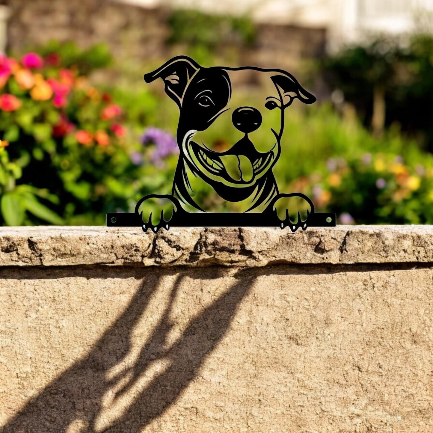 Metal Staffie Peeking Dog Silhouette – 25cm x 9cm x 1.5cm | Decorative Metal Dog Art for Home & Garden Décor