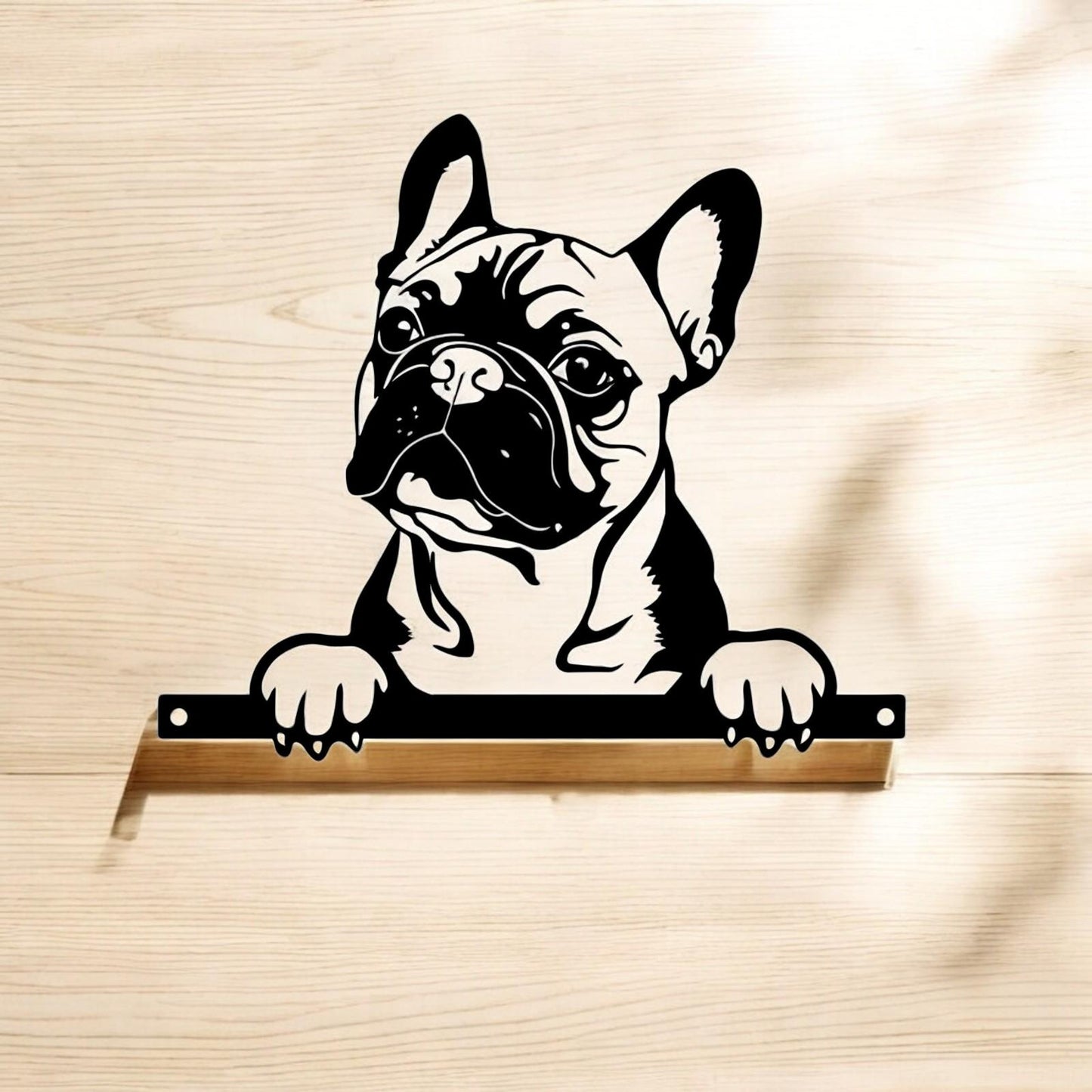 Metal Frenchie Peeking Dog Silhouette – 28cm x 32cm | Decorative Metal French Bulldog Art for Home & Garden Décor