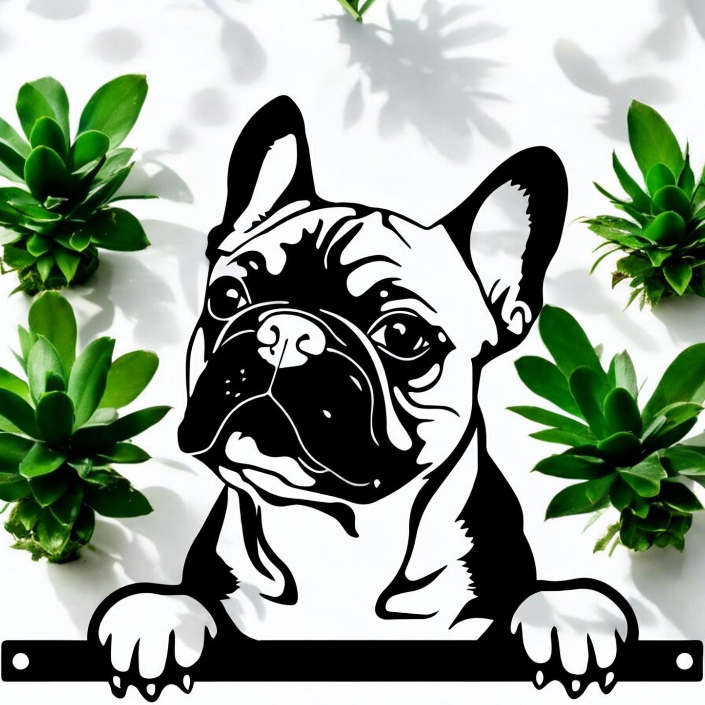 Metal Frenchie Peeking Dog Silhouette – 28cm x 32cm | Decorative Metal French Bulldog Art for Home & Garden Décor