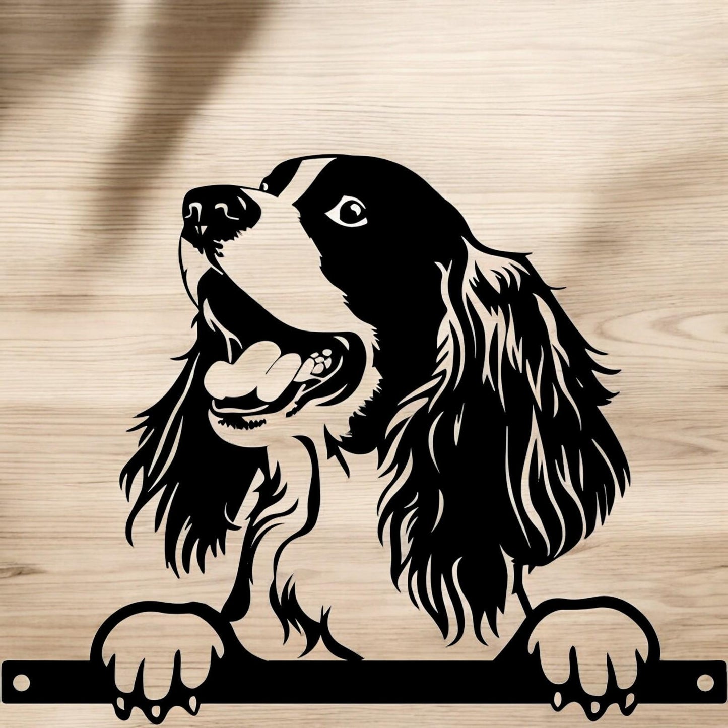 Metal Spaniel Peeking Dog Silhouette – 28cm x 32cm | Decorative Metal Spaniel Art for Home & Garden Décor