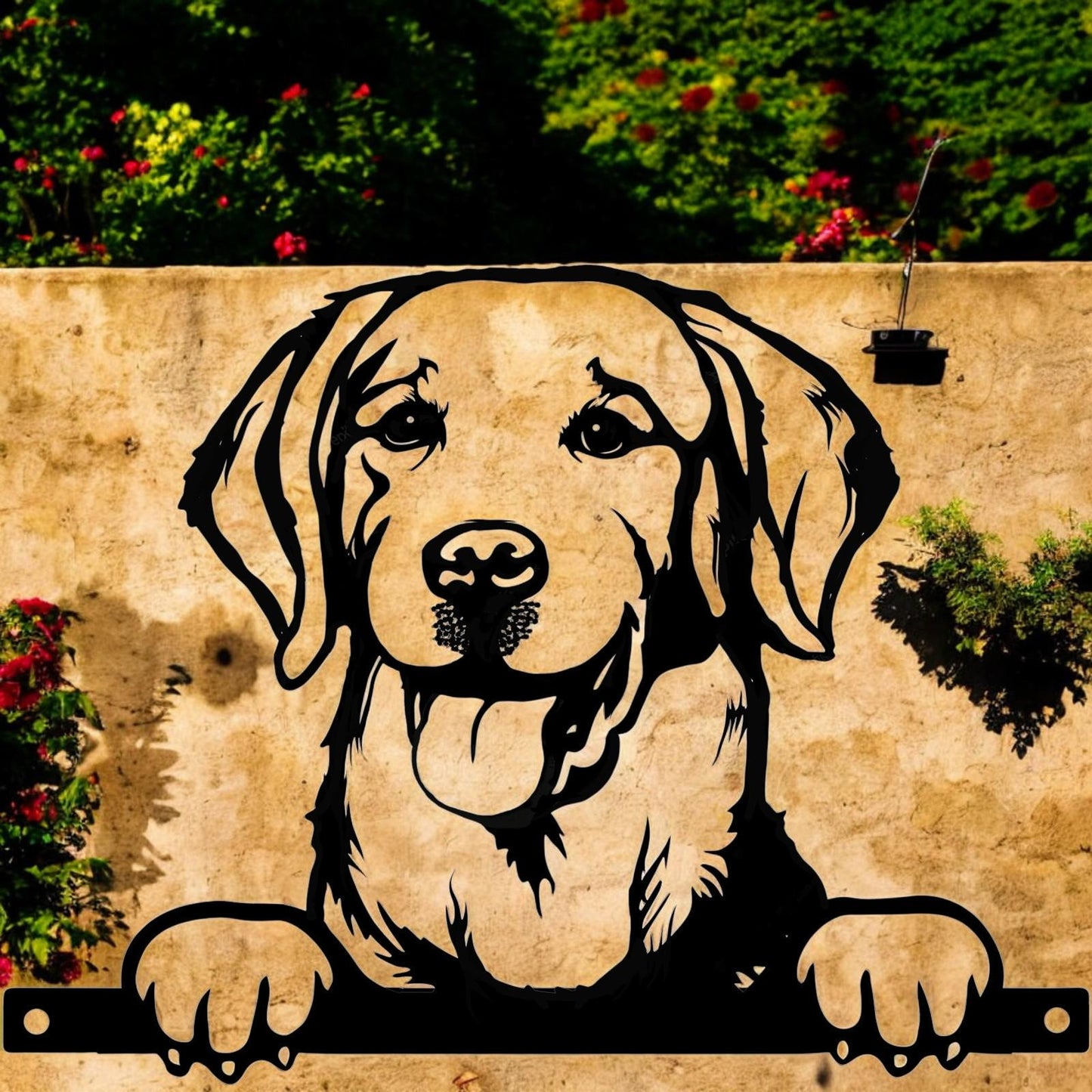 Metal Labrador Retriever Peeking Dog Silhouette – 28cm x 32cm | Decorative Metal Labrador Art for Home & Garden Décor
