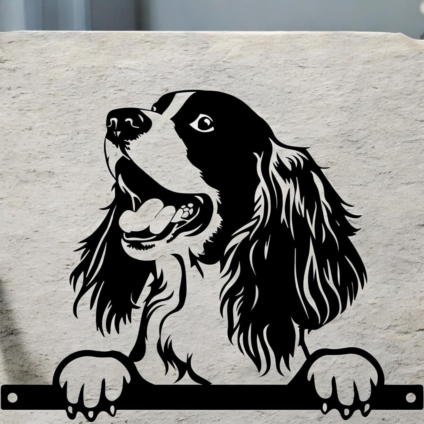 Metal Spaniel Peeking Dog Silhouette – 28cm x 32cm | Decorative Metal Spaniel Art for Home & Garden Décor