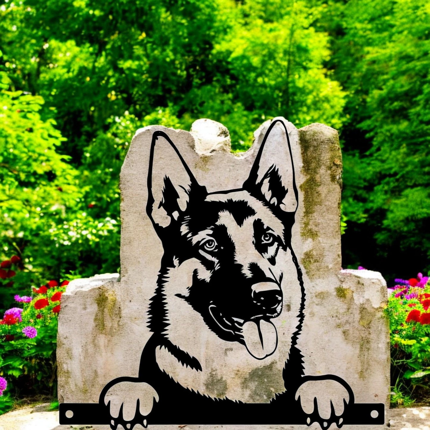Metal German Shepherd Peeking Dog Silhouette – 28cm x 32cm | Decorative German Shepherd Art for Home & Garden Décor