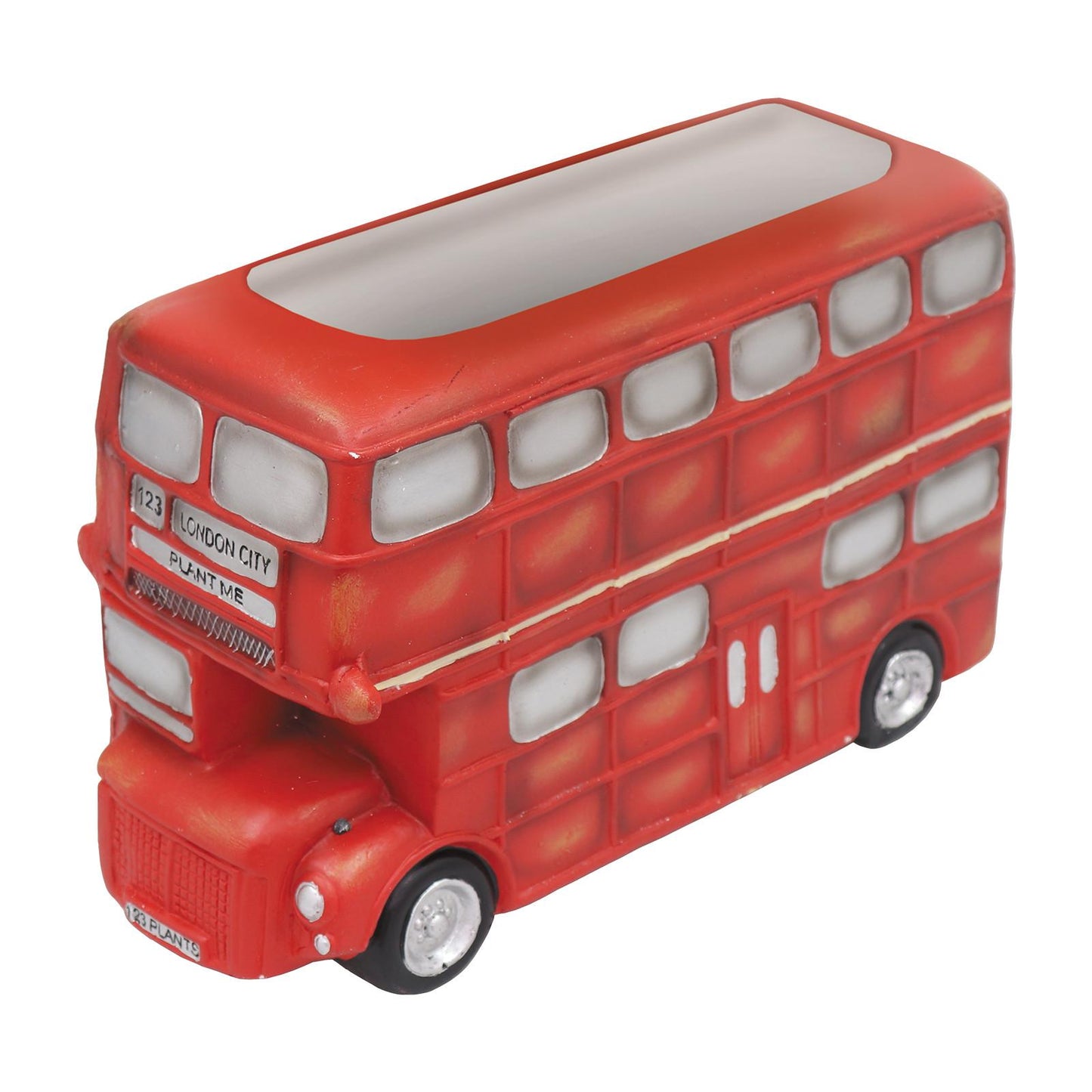 Large Resin London Bus Planter β 24.5cm x 18cm x 40.5cm | Iconic Red Double-Decker Bus Garden Planter