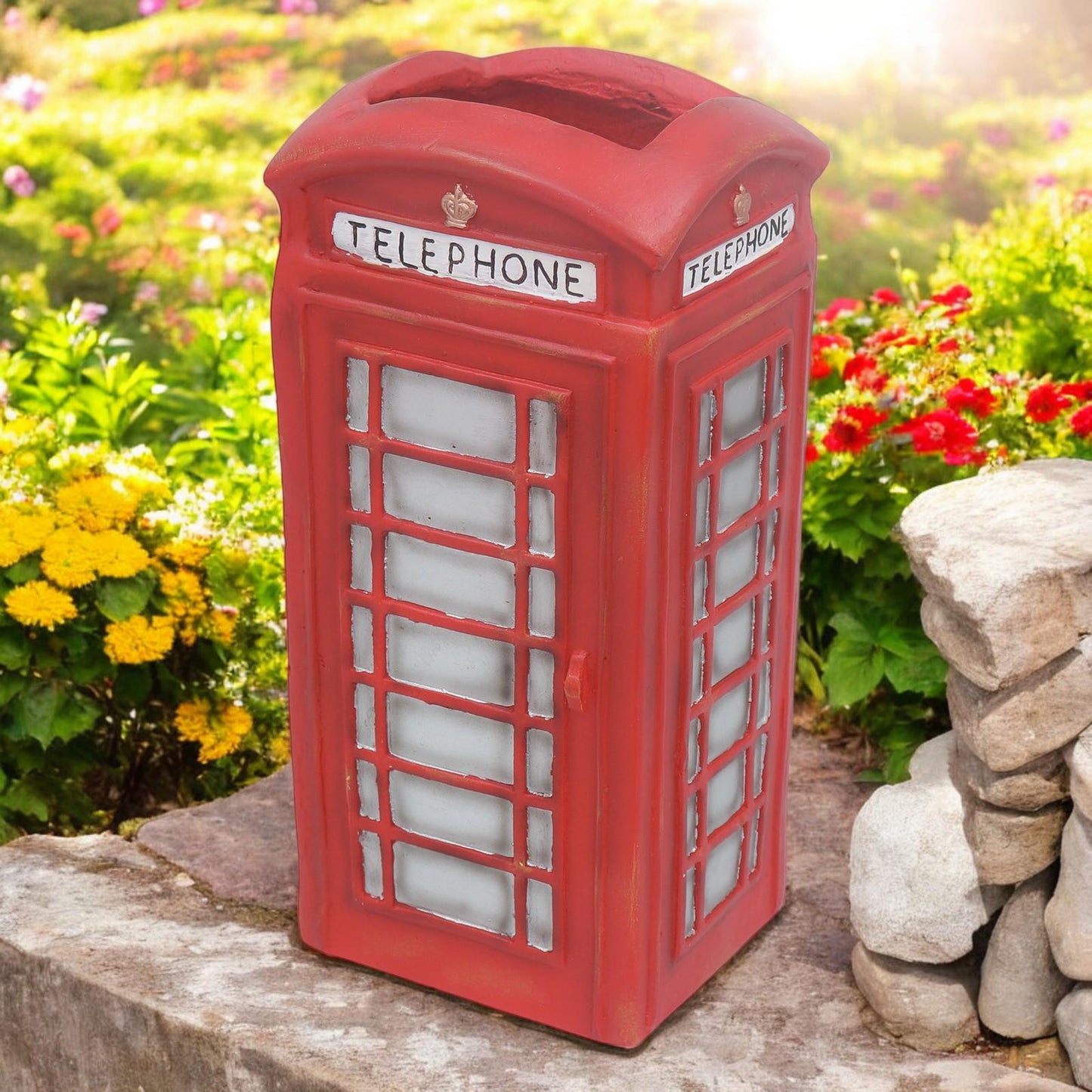 Large Resin London Telephone Box Planter β 38.5cm x 18cm x 16cm | Unique British Red Telephone Box Garden Planter