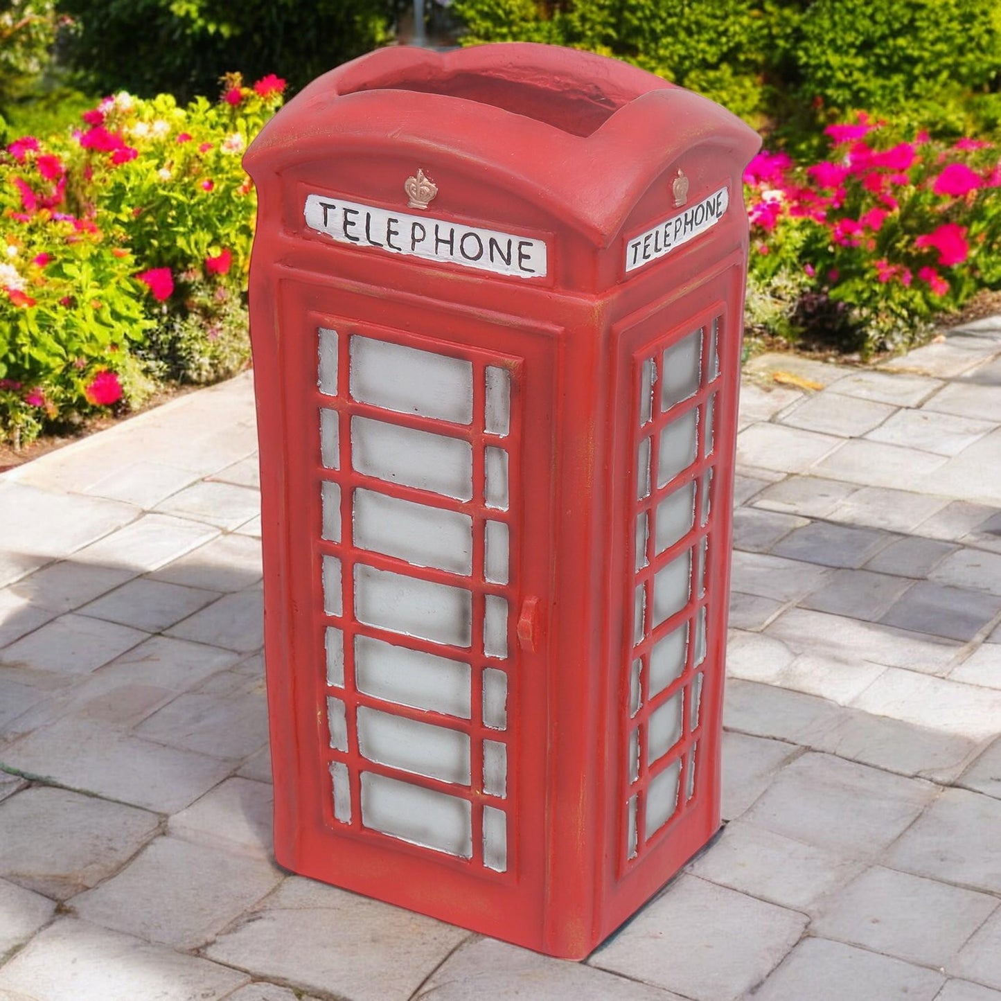 Large Resin London Telephone Box Planter β 38.5cm x 18cm x 16cm | Unique British Red Telephone Box Garden Planter