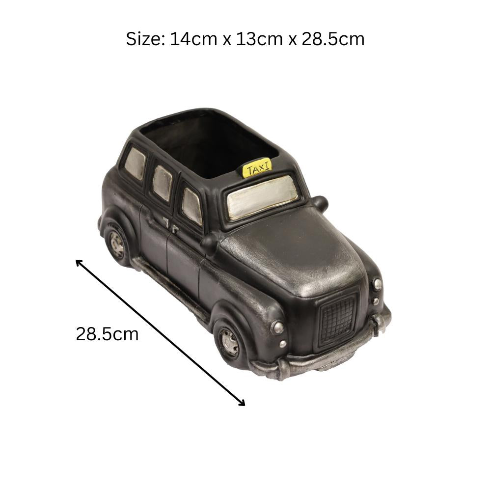 Resin London Taxi Planter – 14cm x 13cm x 28.5cm | Iconic Black Cab Flower Pot for Indoor & Outdoor Décor