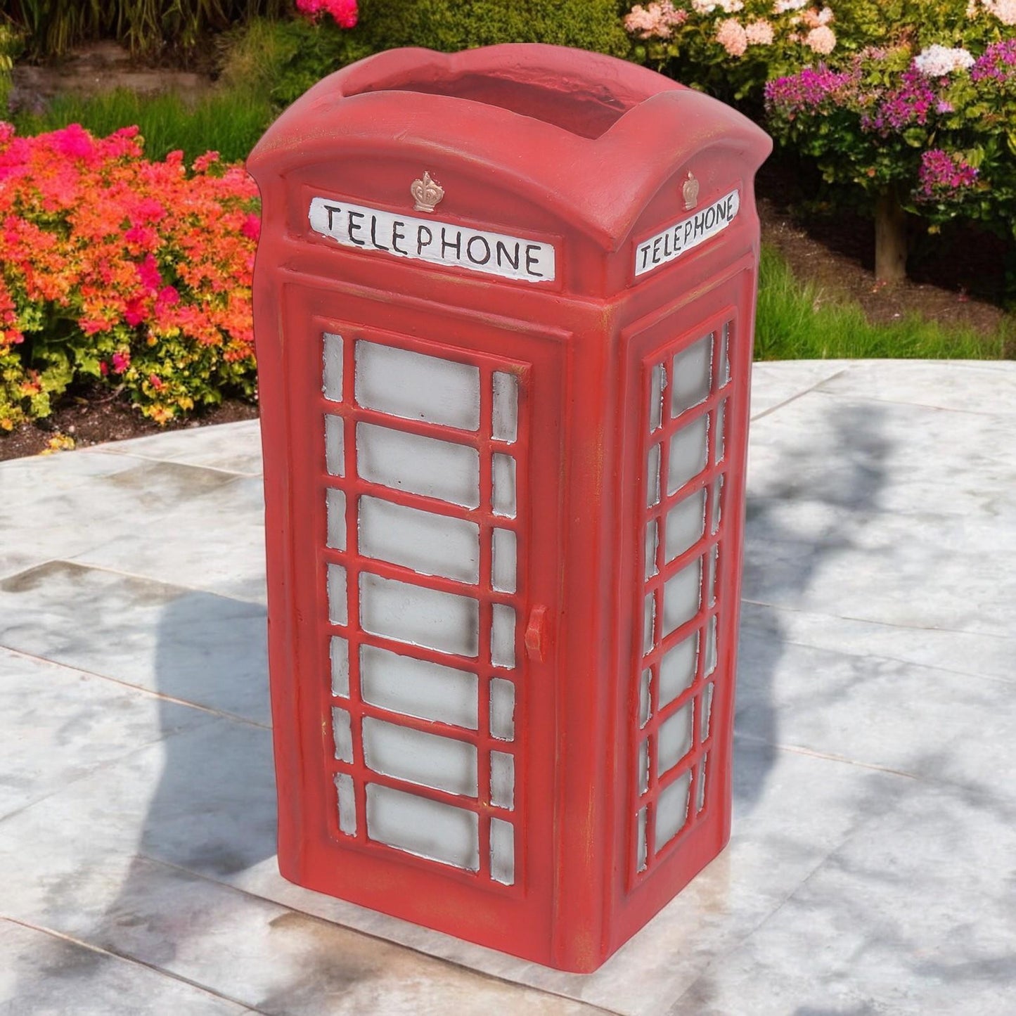 Large Resin London Telephone Box Planter β 38.5cm x 18cm x 16cm | Unique British Red Telephone Box Garden Planter