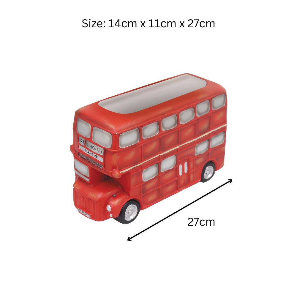 Resin London Bus Planter – 14cm x 11cm x 27cm | Iconic Red Double-Decker Flower Pot for Indoor & Outdoor Décor