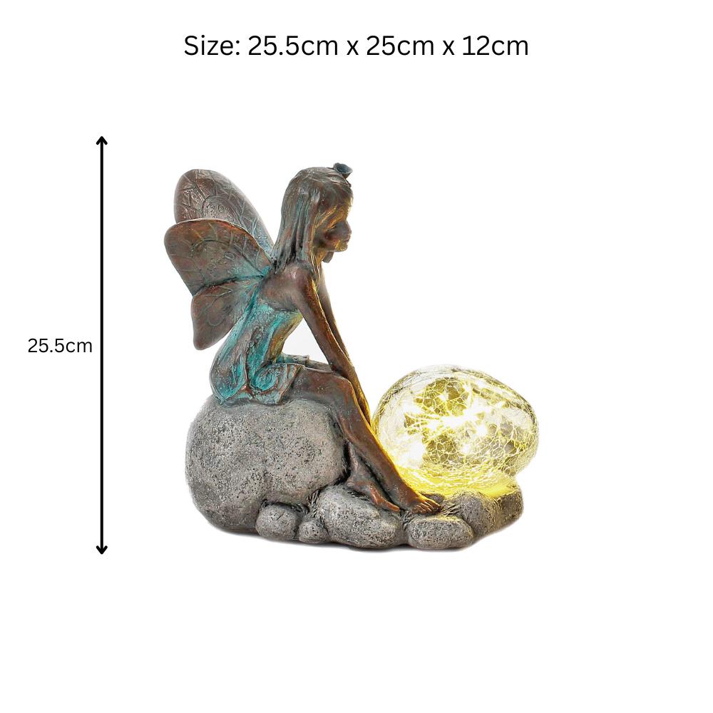 Resin Sitting Fairy with Solar Bubble Light – 25.5cm x 25cm x 12cm | Enchanting Garden Ornament with LED Glow for Outdoor & Patio Décor
