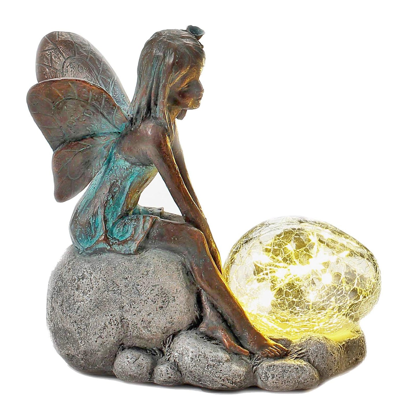 Resin Sitting Fairy with Solar Bubble Light – 25.5cm x 25cm x 12cm | Enchanting Garden Ornament with LED Glow for Outdoor & Patio Décor
