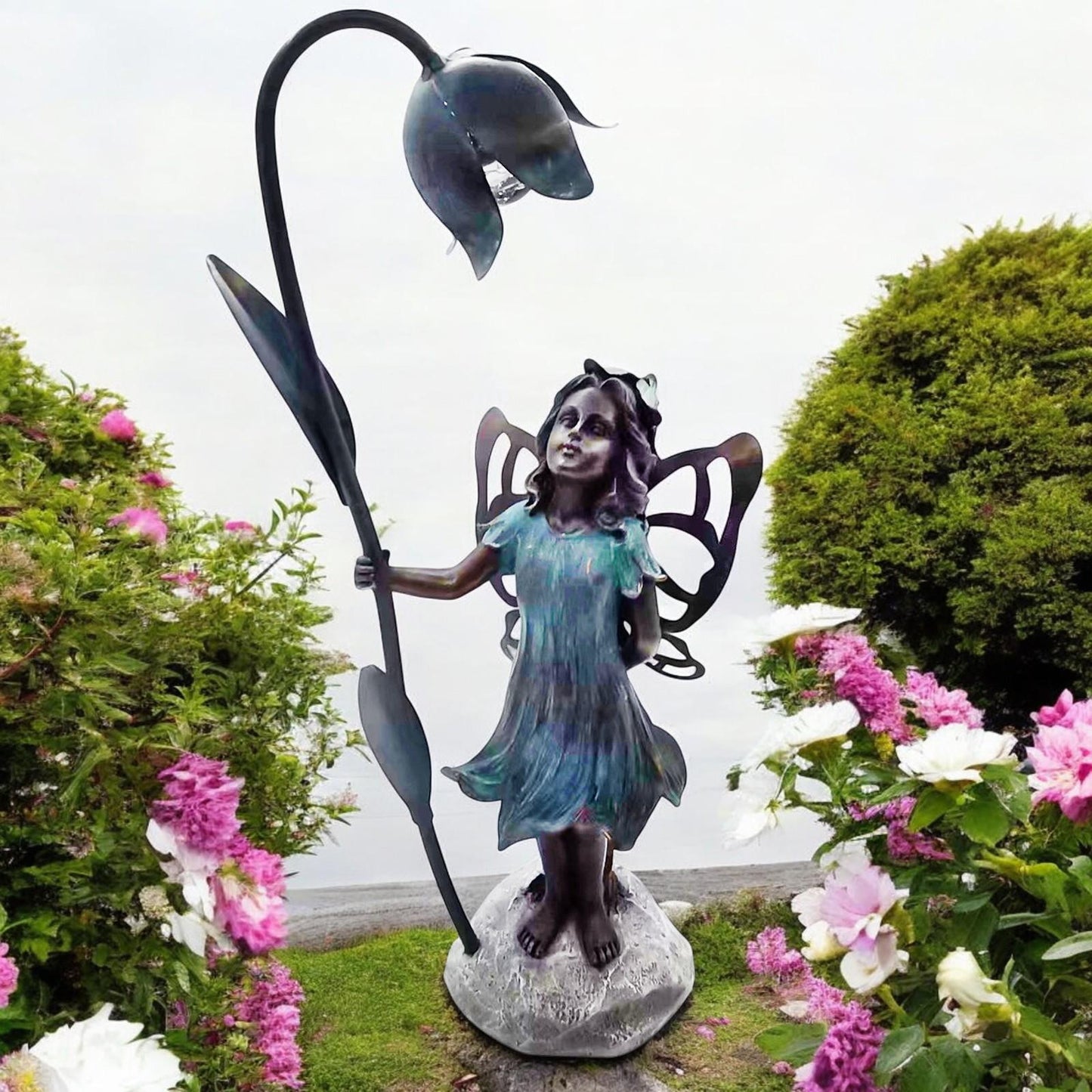 Resin Fairy with Solar Flower Light – 35.5cm x 20cm x 10cm | Enchanting Garden Statue with LED Glow for Outdoor & Patio Décor