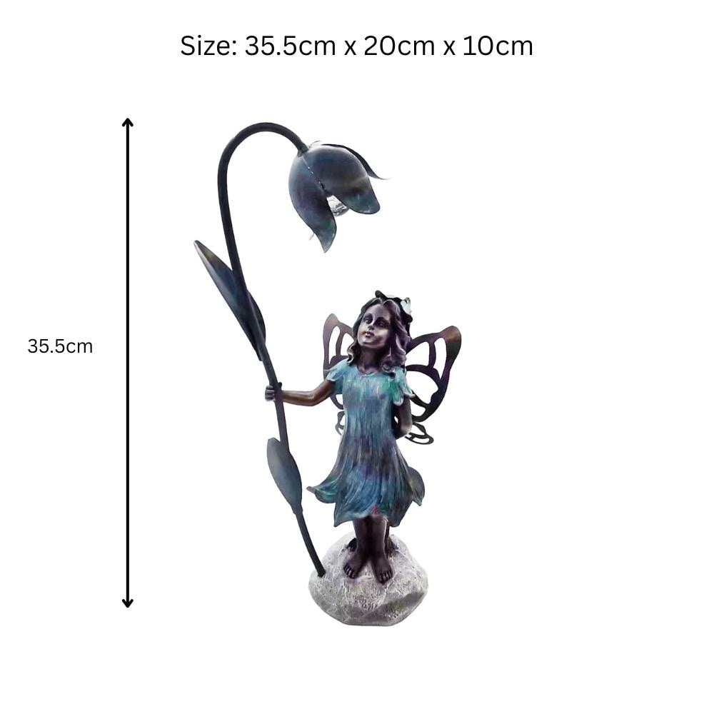 Resin Fairy with Solar Flower Light – 35.5cm x 20cm x 10cm | Enchanting Garden Statue with LED Glow for Outdoor & Patio Décor
