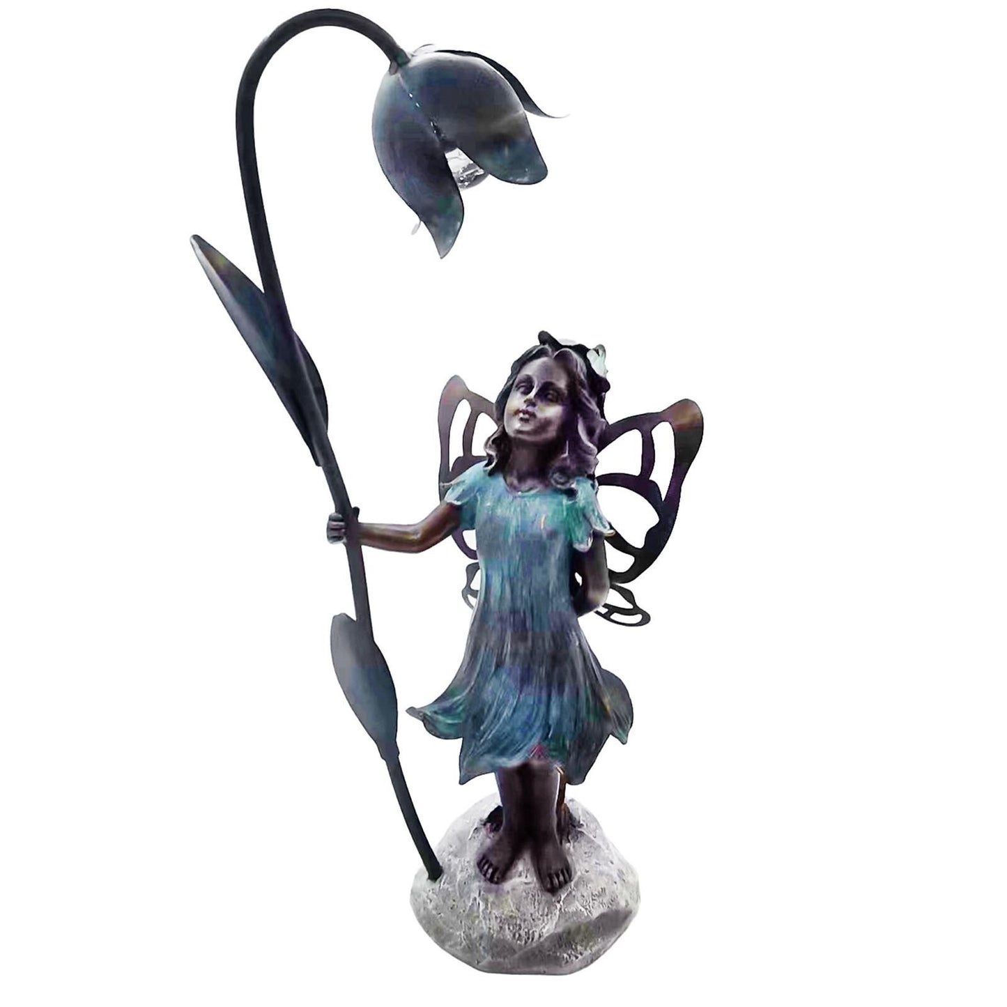 Resin Fairy with Solar Flower Light – 35.5cm x 20cm x 10cm | Enchanting Garden Statue with LED Glow for Outdoor & Patio Décor