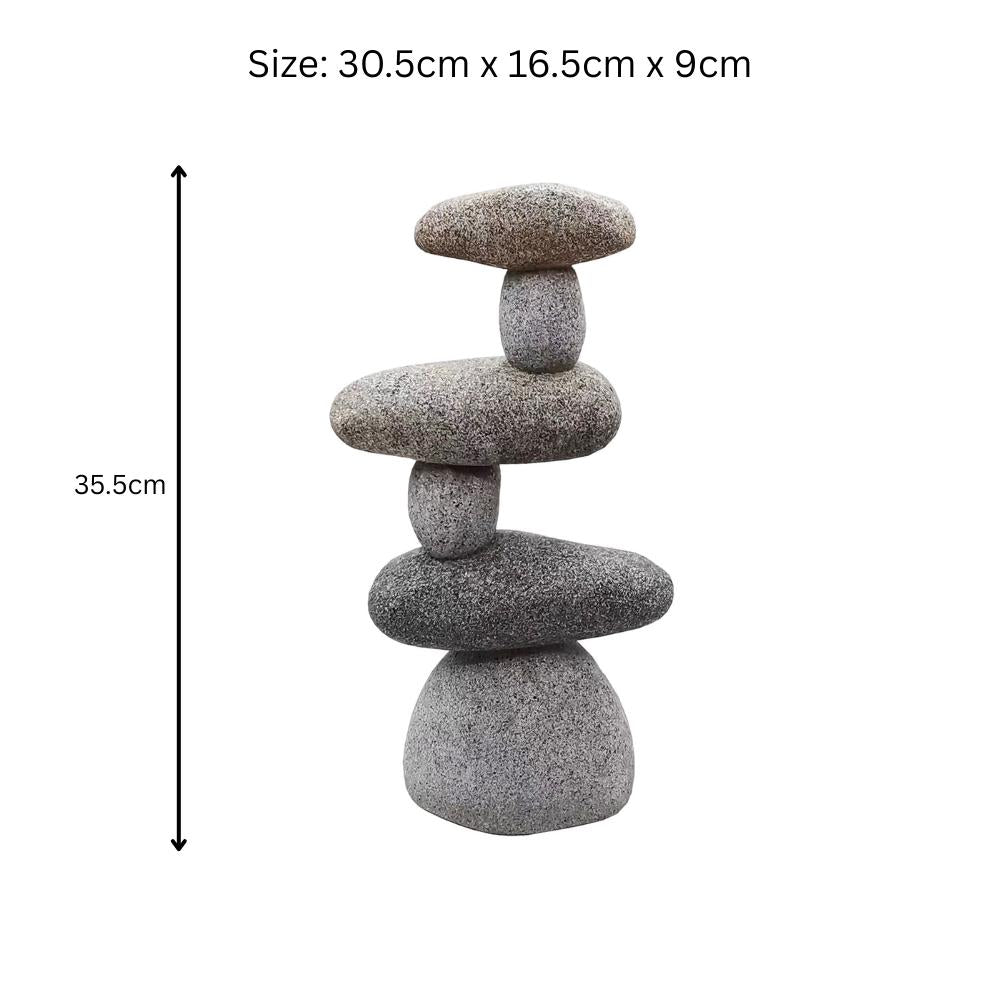 Resin 6 Stone Cairn Sculpture – 30.5cm x 16.5cm x 9cm | Zen Garden Rock Stack for Outdoor & Indoor Décor