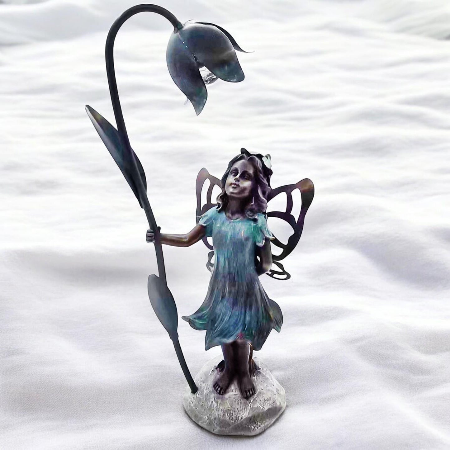 Resin Fairy with Solar Flower Light – 35.5cm x 20cm x 10cm | Enchanting Garden Statue with LED Glow for Outdoor & Patio Décor