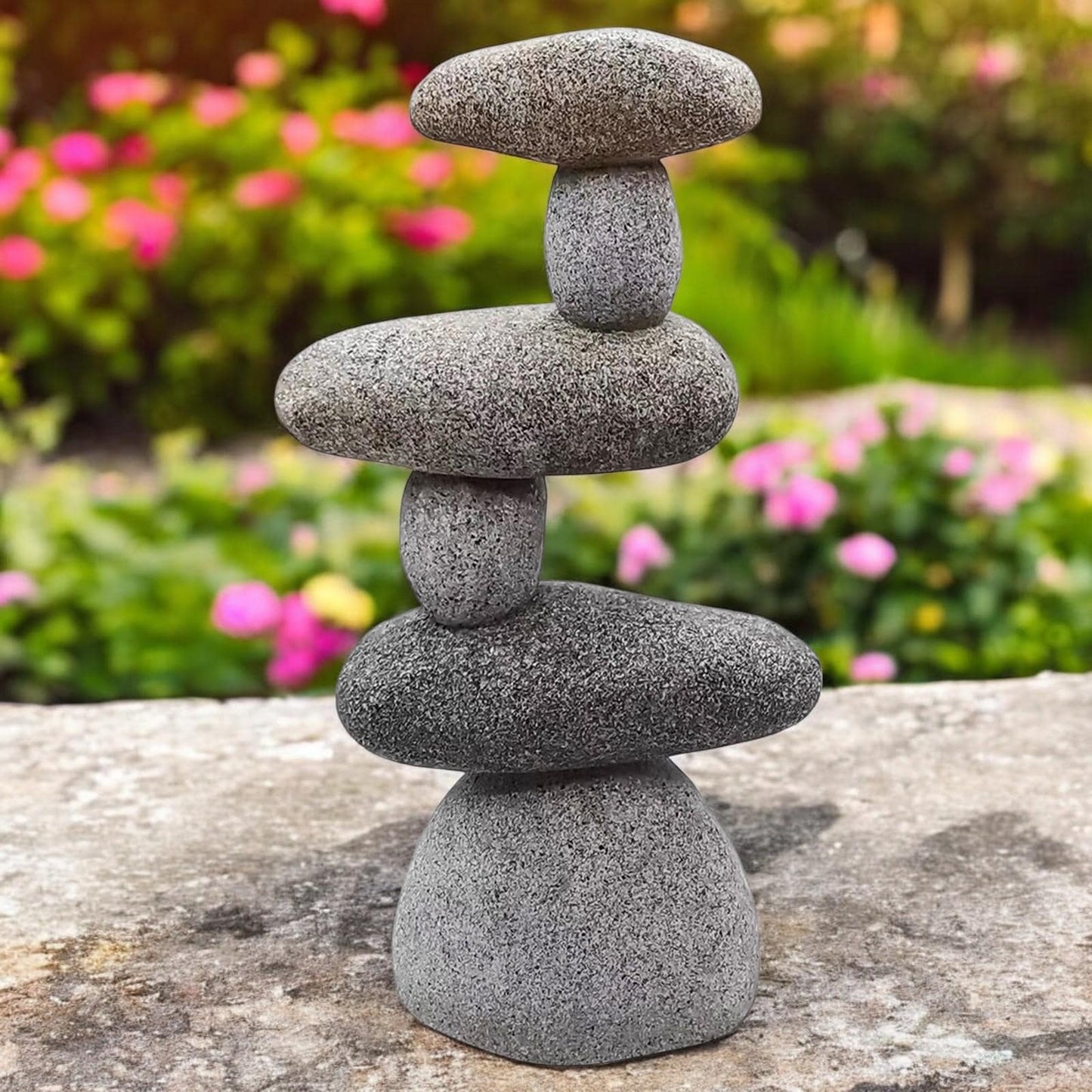 Resin 6 Stone Cairn Sculpture – 30.5cm x 16.5cm x 9cm | Zen Garden Rock Stack for Outdoor & Indoor Décor