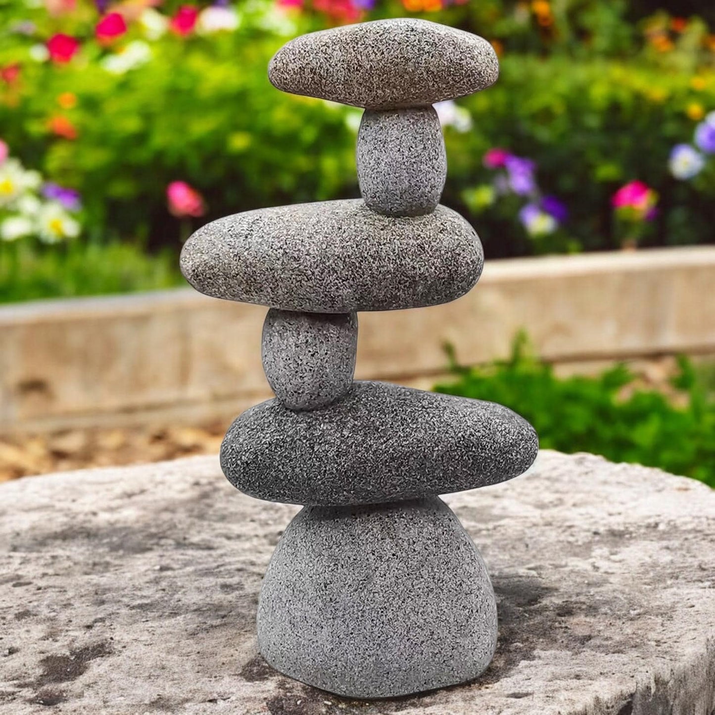 Resin 6 Stone Cairn Sculpture – 30.5cm x 16.5cm x 9cm | Zen Garden Rock Stack for Outdoor & Indoor Décor