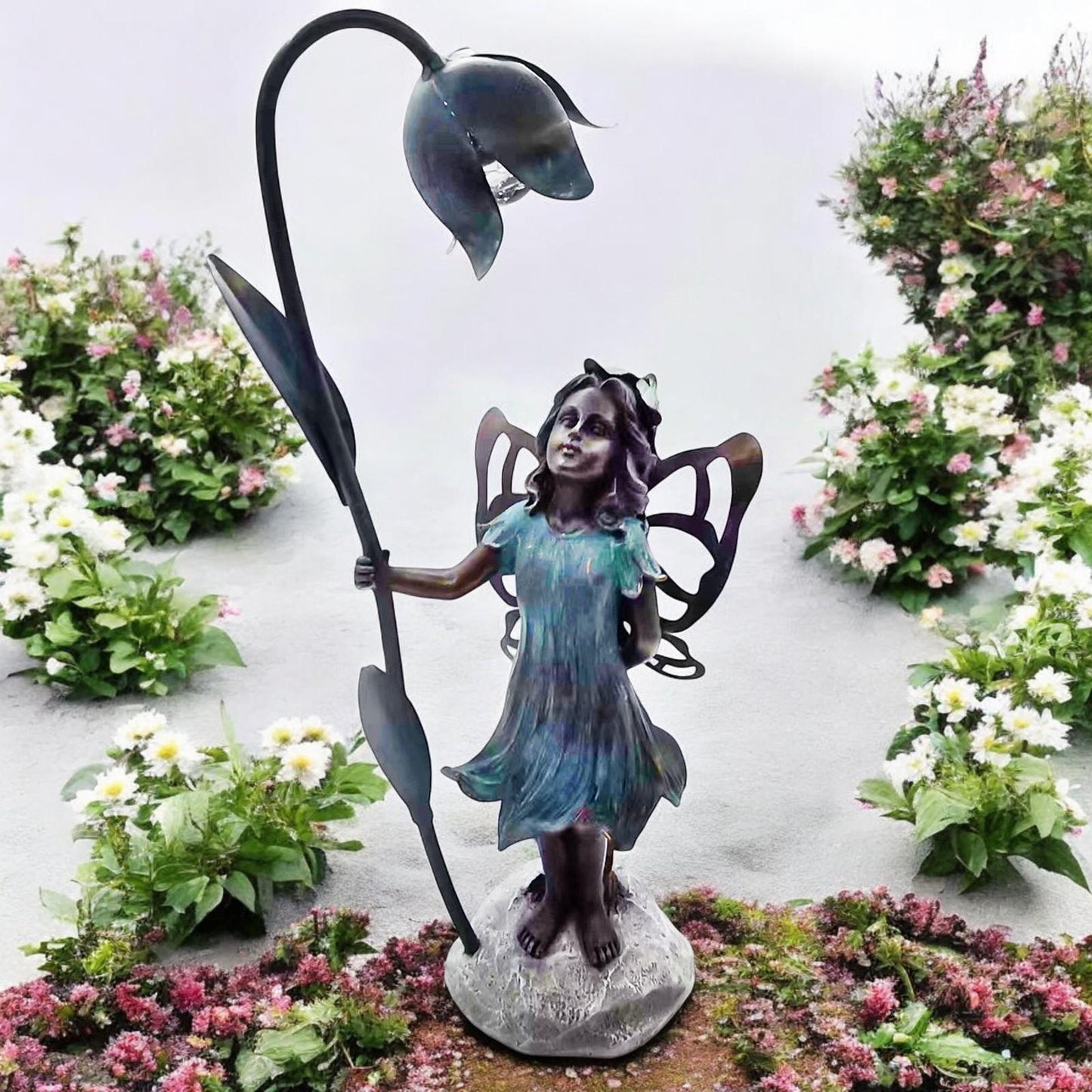 Resin Fairy with Solar Flower Light – 35.5cm x 20cm x 10cm | Enchanting Garden Statue with LED Glow for Outdoor & Patio Décor