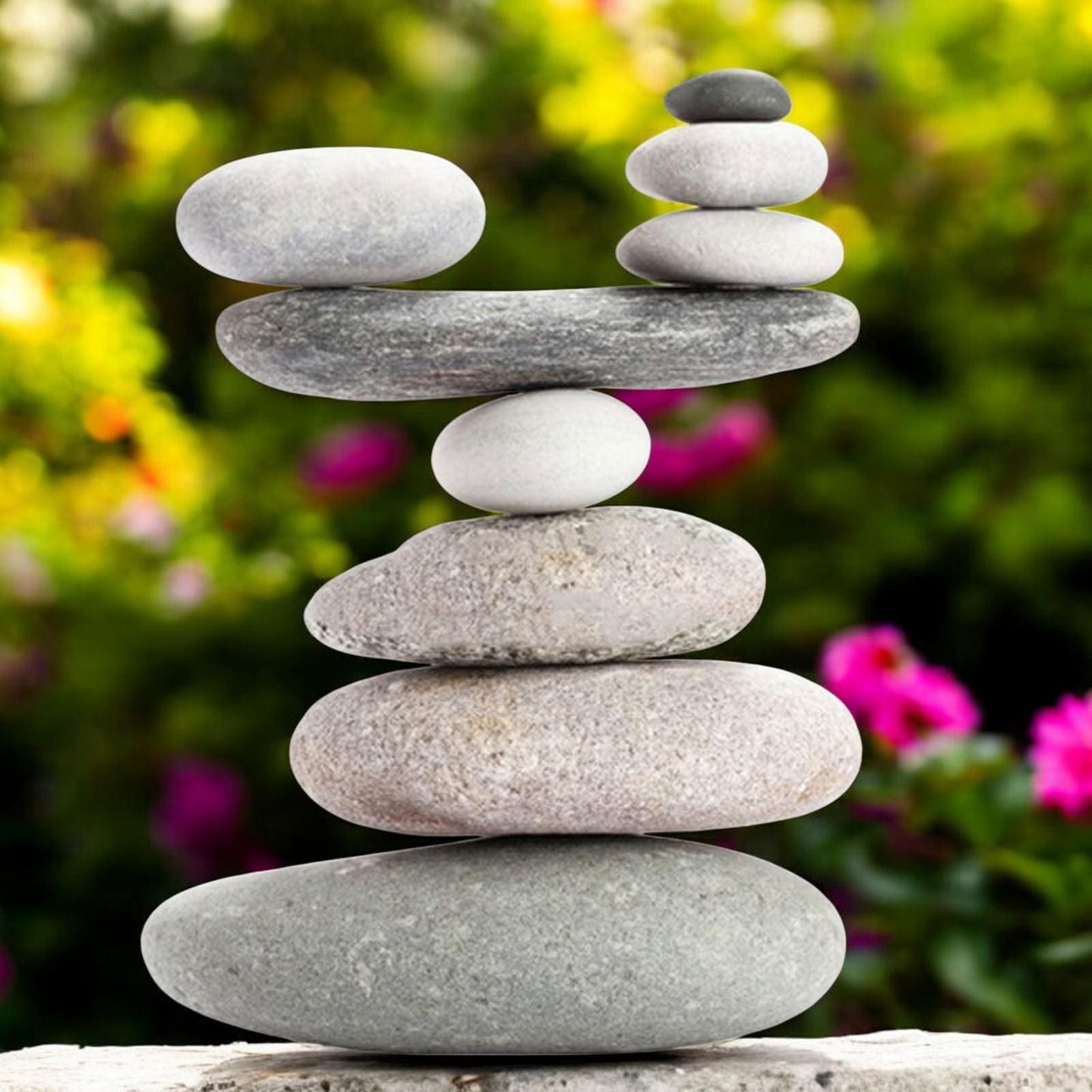 Resin 9 Stone Cairn Sculpture – 30.5cm x 23.5cm x 9cm | Zen Garden Rock Stack for Outdoor & Indoor Décor