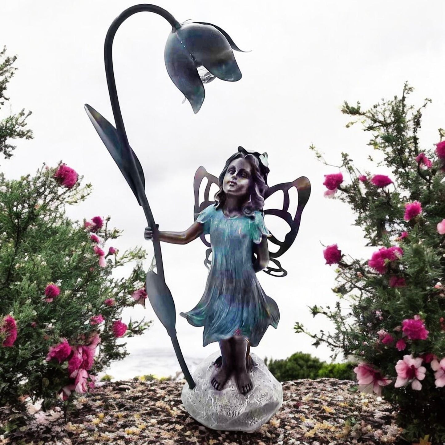 Resin Fairy with Solar Flower Light – 35.5cm x 20cm x 10cm | Enchanting Garden Statue with LED Glow for Outdoor & Patio Décor