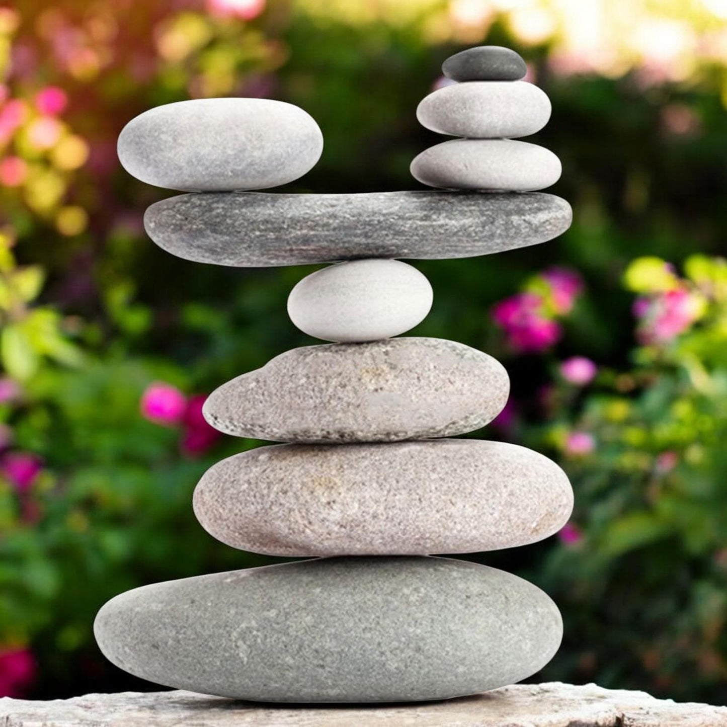 Resin 9 Stone Cairn Sculpture – 30.5cm x 23.5cm x 9cm | Zen Garden Rock Stack for Outdoor & Indoor Décor