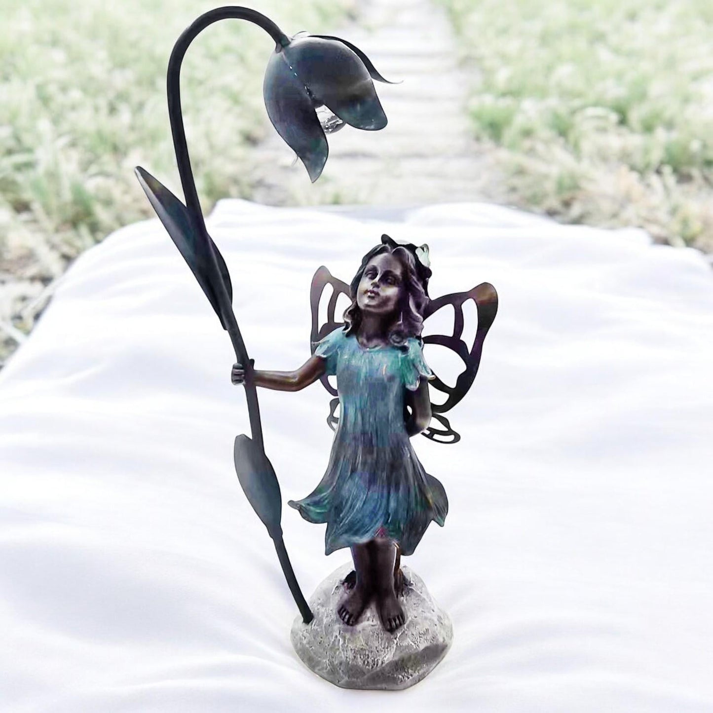 Resin Fairy with Solar Flower Light – 35.5cm x 20cm x 10cm | Enchanting Garden Statue with LED Glow for Outdoor & Patio Décor