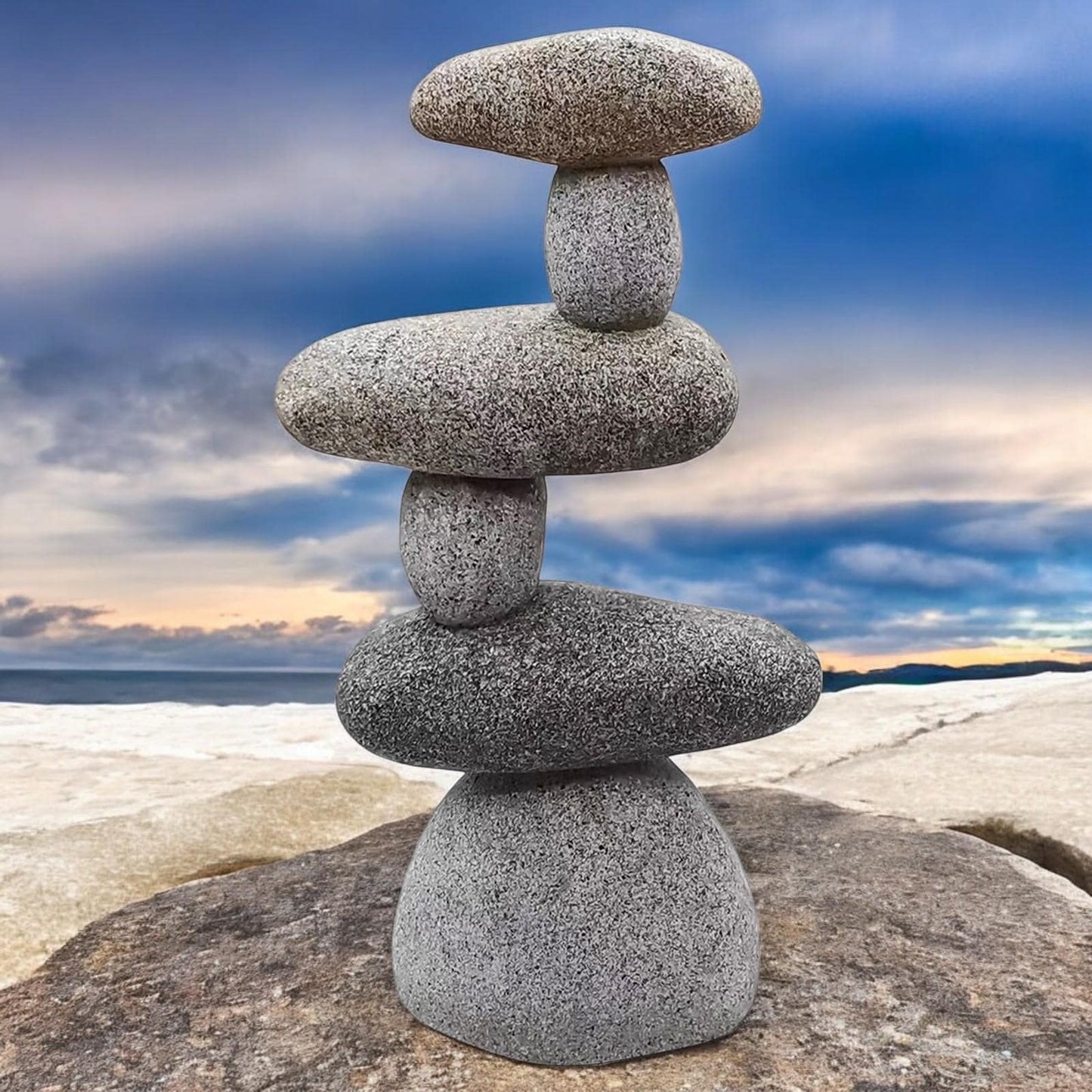 Resin 6 Stone Cairn Sculpture – 30.5cm x 16.5cm x 9cm | Zen Garden Rock Stack for Outdoor & Indoor Décor