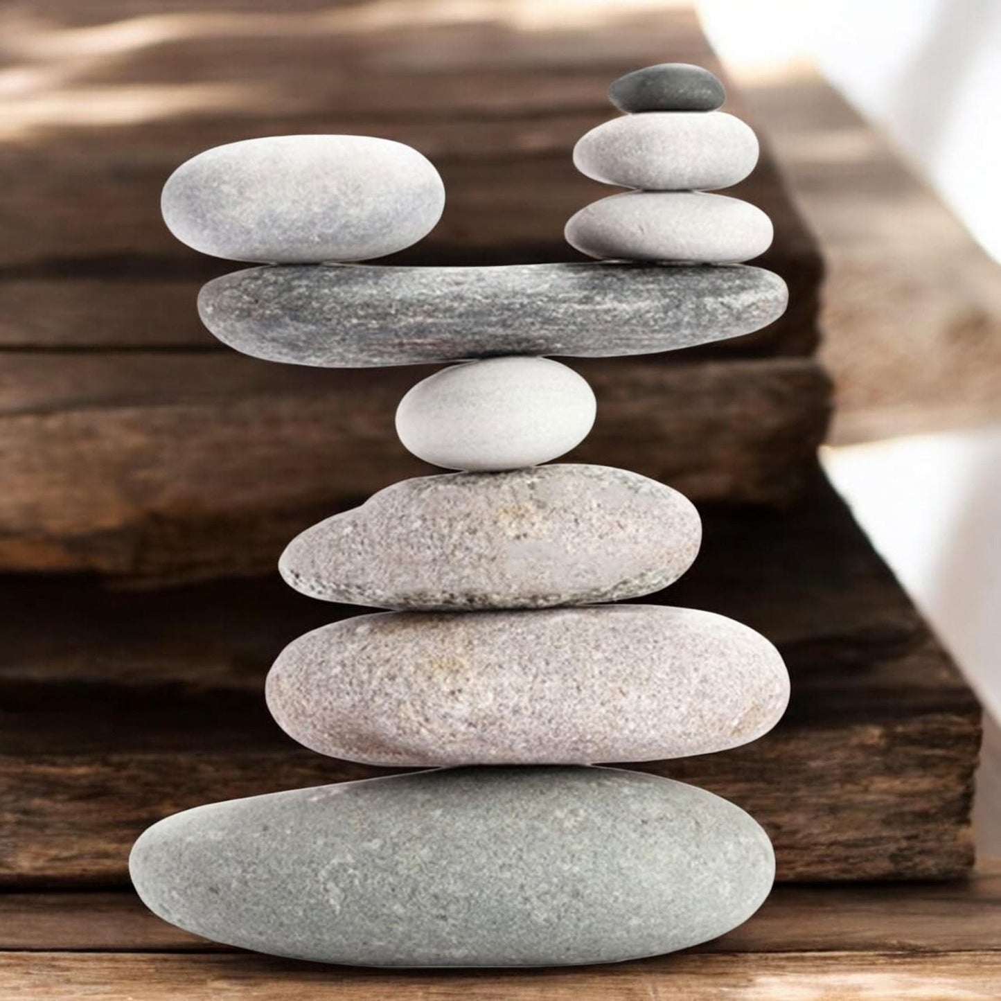 Resin 9 Stone Cairn Sculpture – 30.5cm x 23.5cm x 9cm | Zen Garden Rock Stack for Outdoor & Indoor Décor