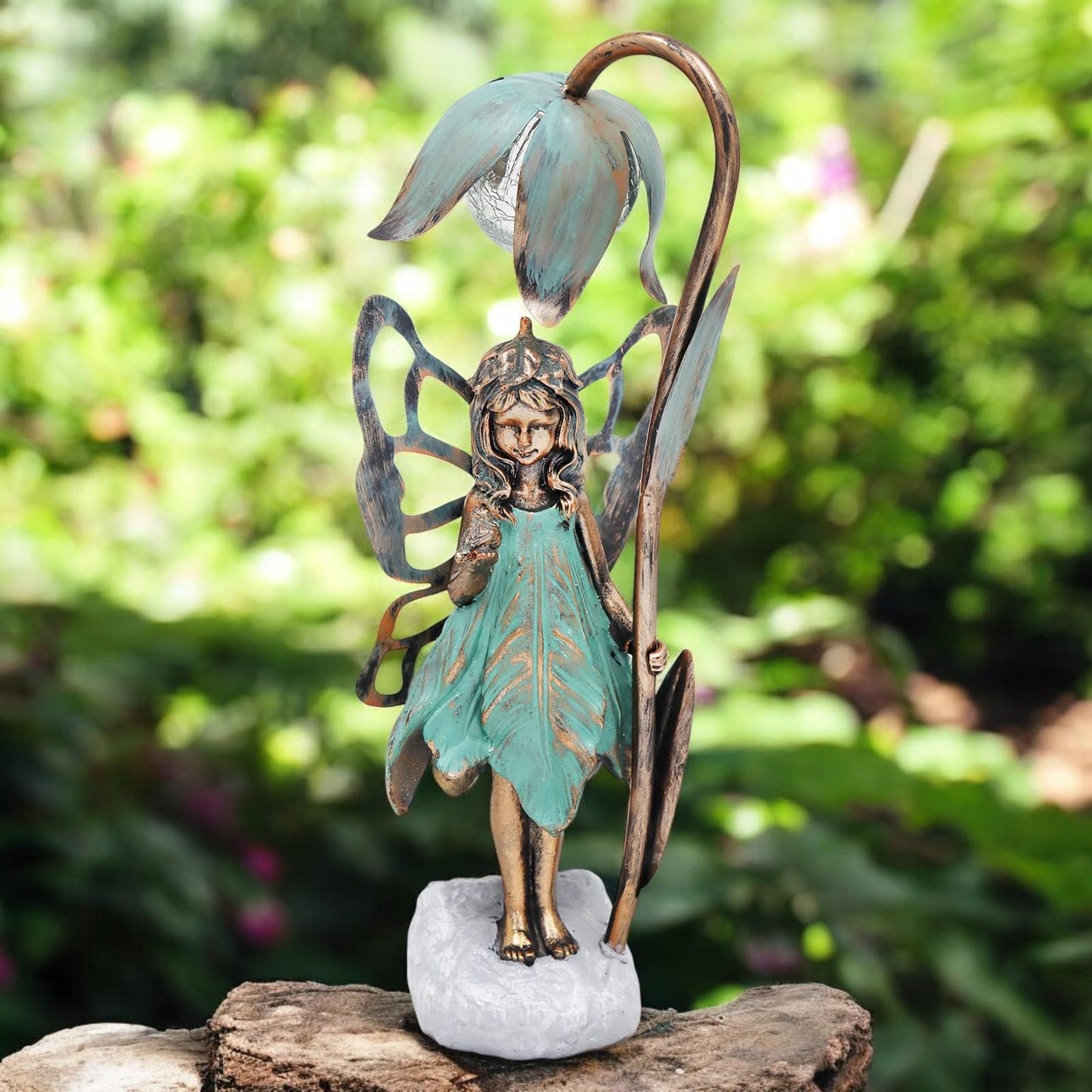 Resin Fairy Solar Petal Light with Bird β 42cm x 17cm x 12cm | Enchanting Outdoor Garden Ornament with Solar LED Glow