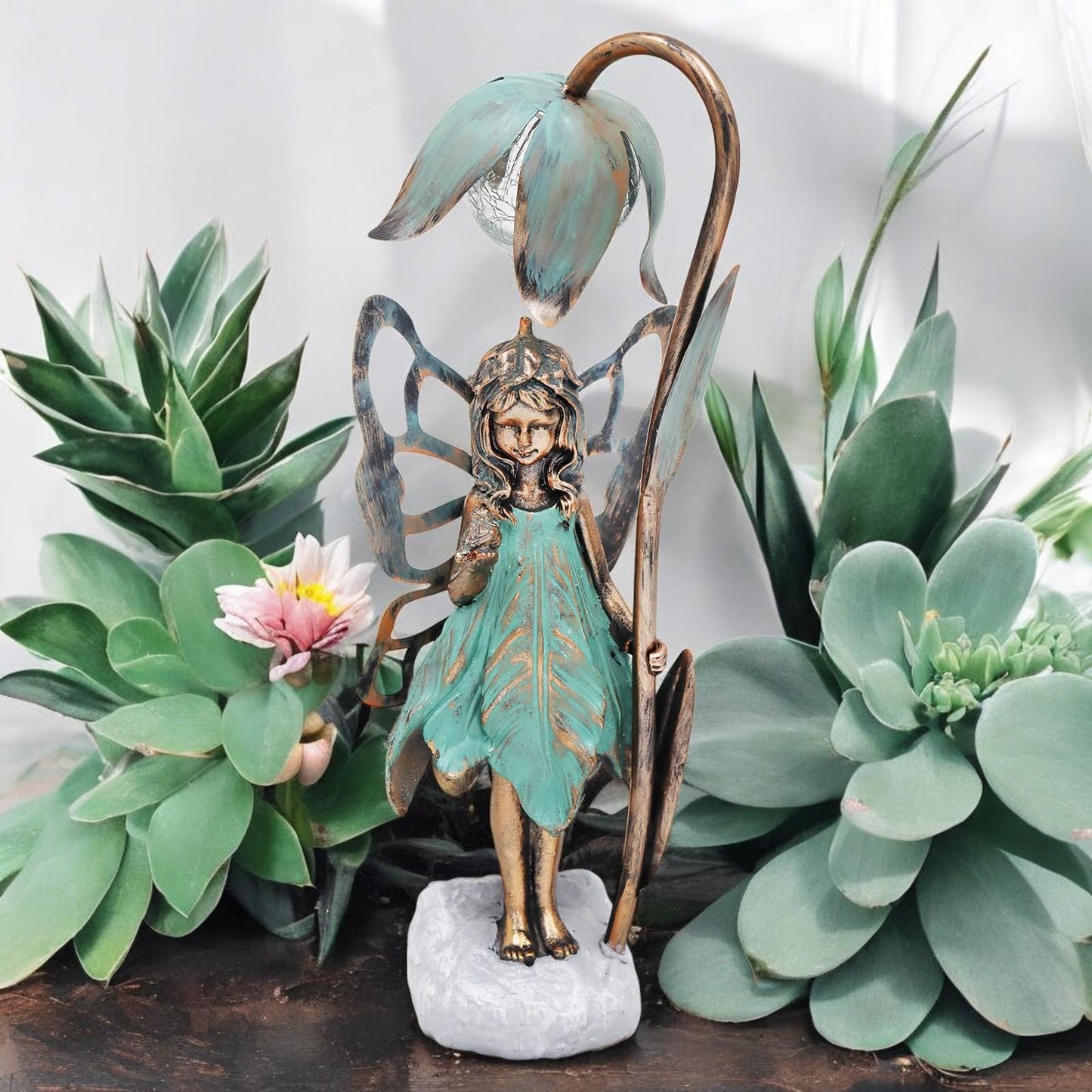 Resin Fairy Solar Petal Light with Bird β 42cm x 17cm x 12cm | Enchanting Outdoor Garden Ornament with Solar LED Glow