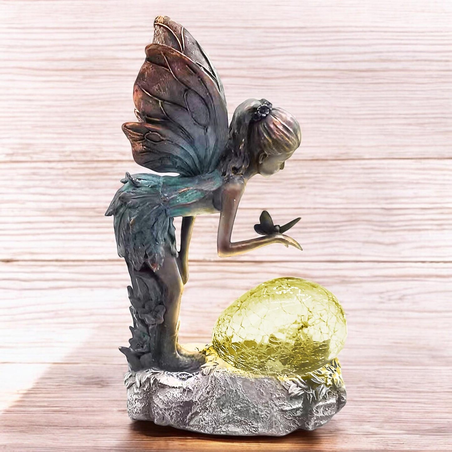 Resin Perching Fairy with Solar Bubble Light β 30.5cm x 17cm x 10.5cm | Enchanting Outdoor Garden Ornament with Solar-Powered Glow