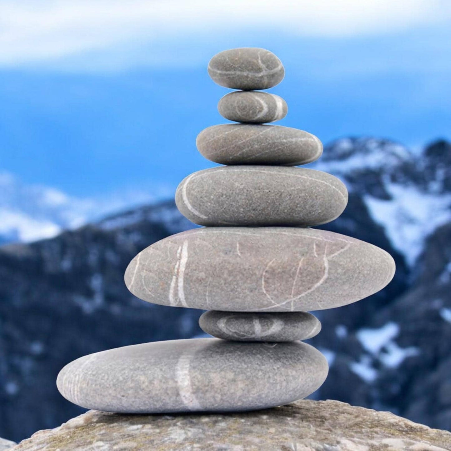 Resin 7 Stone Cairn Sculpture – 25.5cm x 25.5cm x 9cm | Zen Garden Rock Stack for Outdoor & Indoor Décor