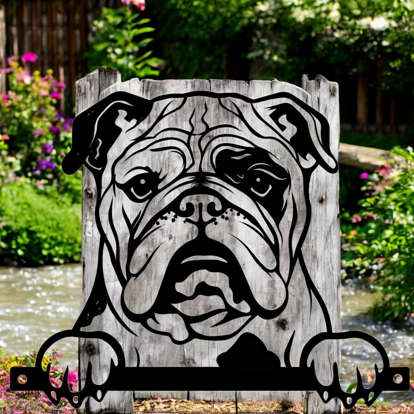 Metal Bulldog Peeking Dog Silhouette – 25.5cm x 32cm | Durable Outdoor & Indoor Wall Art for Garden, Fence, or Home Décor
