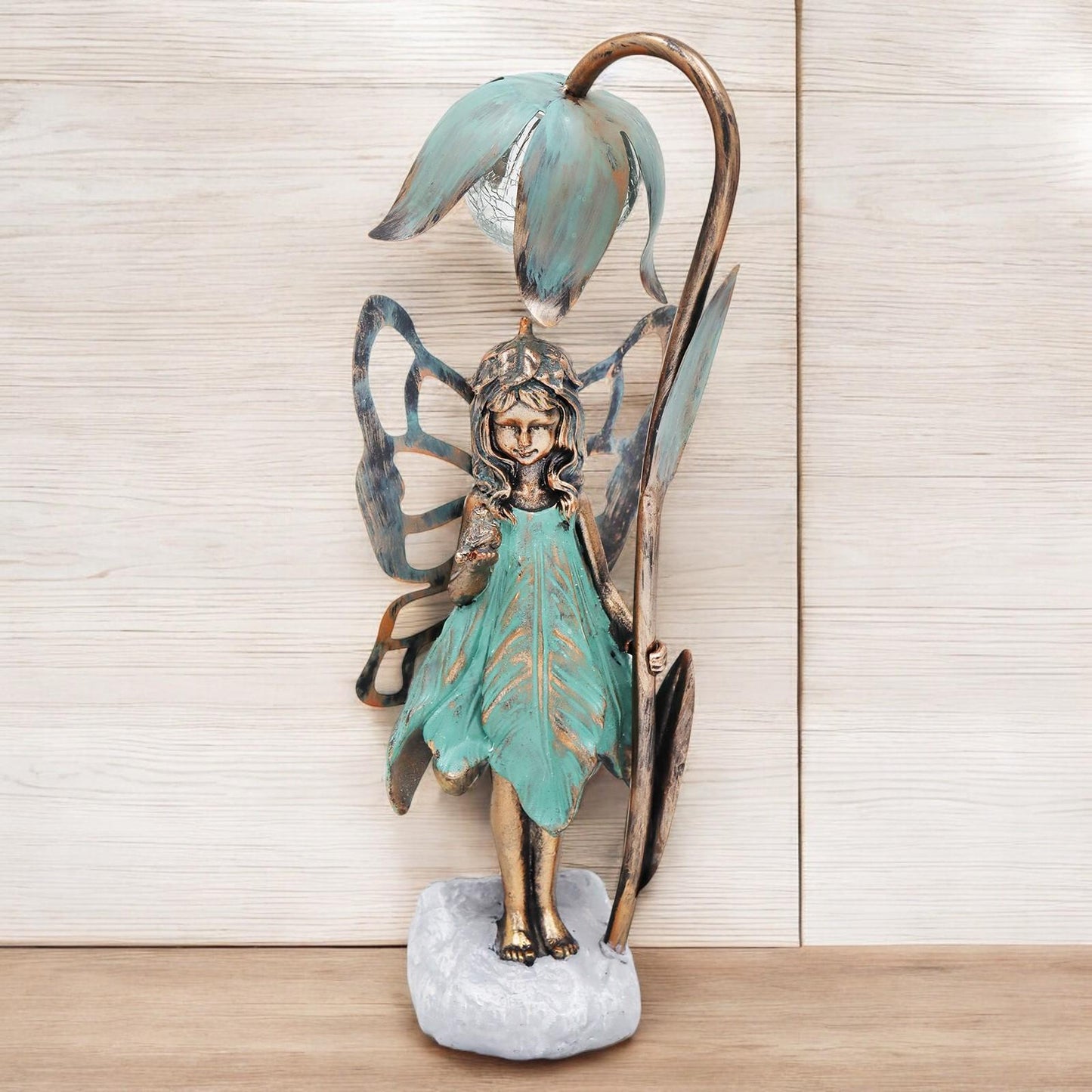 Resin Fairy Solar Petal Light with Bird β 42cm x 17cm x 12cm | Enchanting Outdoor Garden Ornament with Solar LED Glow