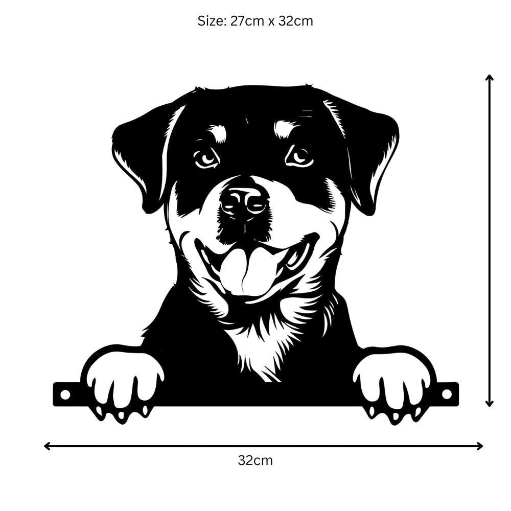 Metal Rottweiler Peeking Dog Silhouette – 27cm x 32cm | Durable Outdoor & Indoor Wall Art for Garden, Fence, or Home Décor