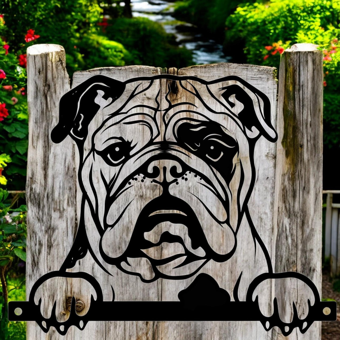 Metal Bulldog Peeking Dog Silhouette – 25.5cm x 32cm | Durable Outdoor & Indoor Wall Art for Garden, Fence, or Home Décor