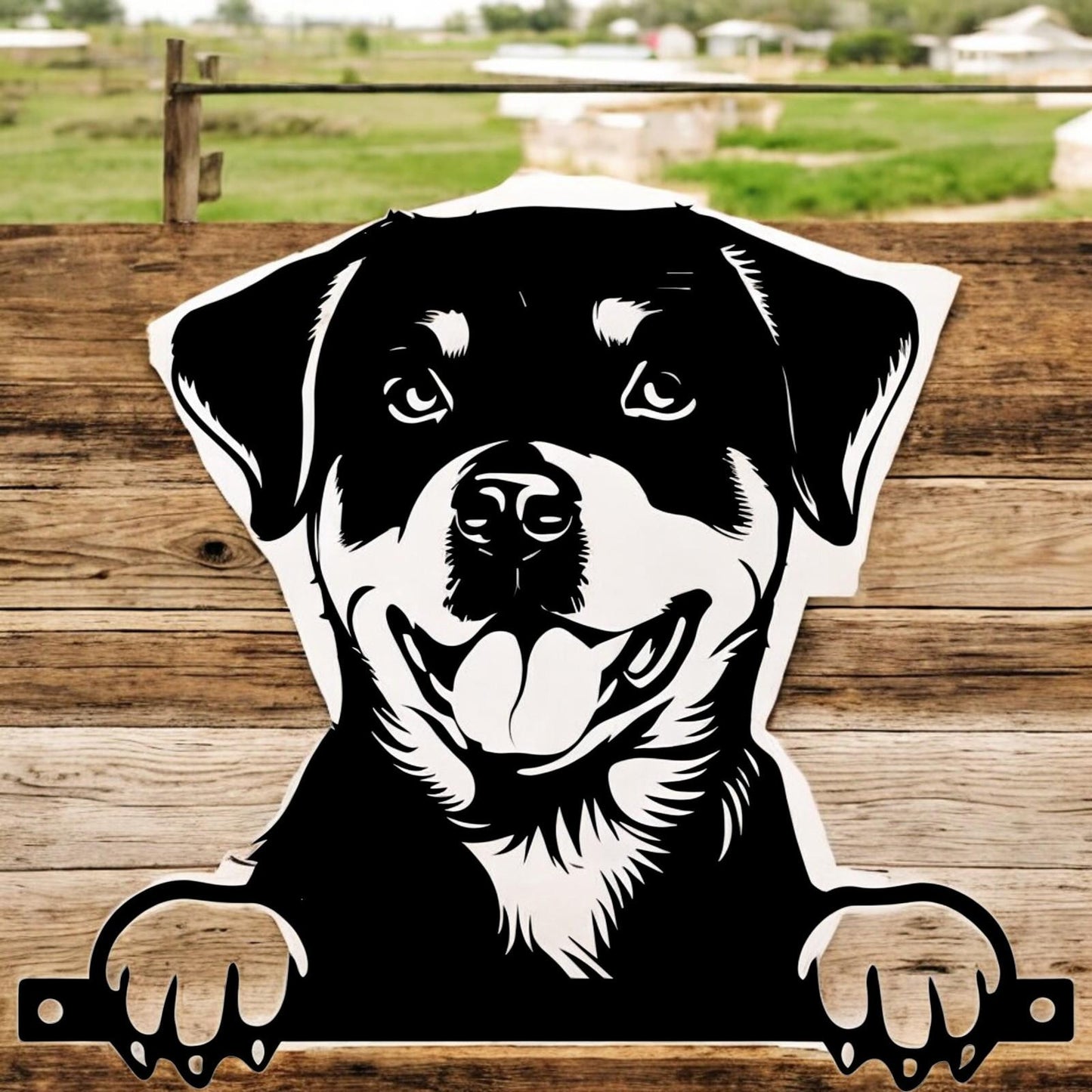 Metal Rottweiler Peeking Dog Silhouette – 27cm x 32cm | Durable Outdoor & Indoor Wall Art for Garden, Fence, or Home Décor